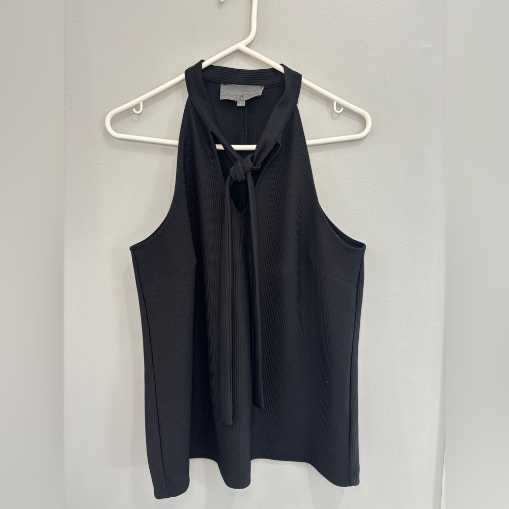 Sunday in Brooklyn Anthropologie Top Womens Medium Halter Black Ribbed Front Tie